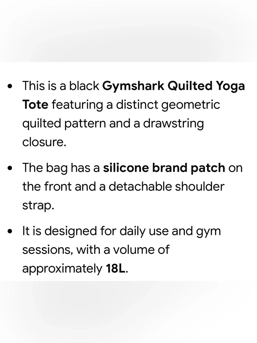 Gymshark Quilted Crossbody Yoga Bag in Black 15” x 13”